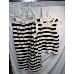 Casa Cabana Striped Knit Sweater Vest and Skirt Set XL Black White Crochet